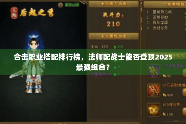合击职业搭配排行榜，法师配战士能否登顶2025最强组合？