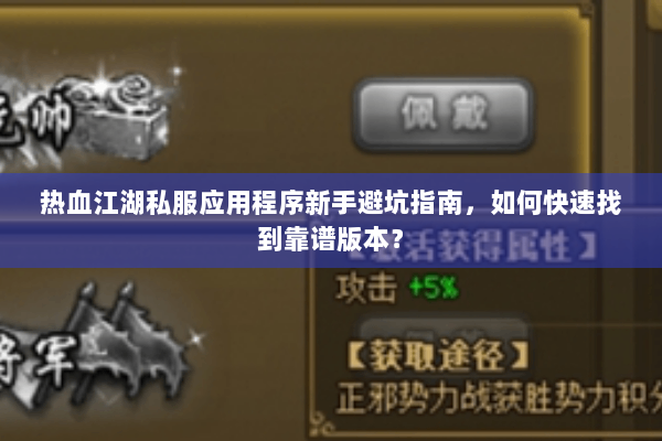 热血江湖私服应用程序新手避坑指南，如何快速找到靠谱版本？